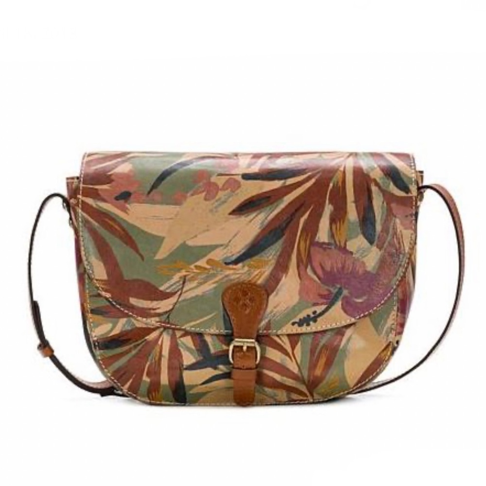 Patricia Nash Rosolini Leather Saddle Bag Floral Leaf Print